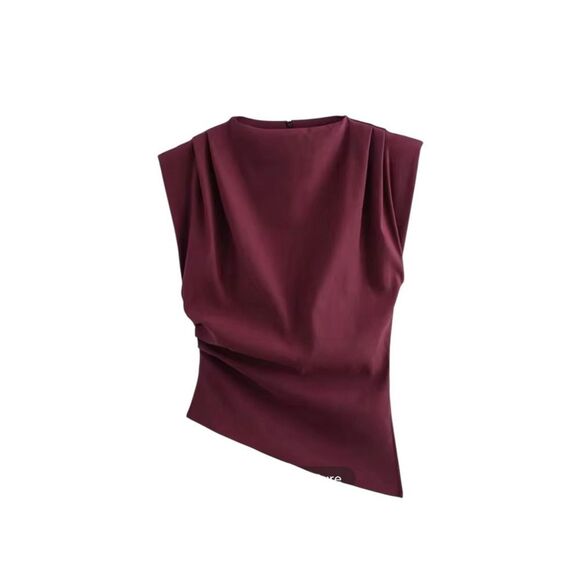 Elegant Shoulder Pad Assymetrical Blouse Burgundy, Brown & Black Med & Lg - Picture 2 of 12
